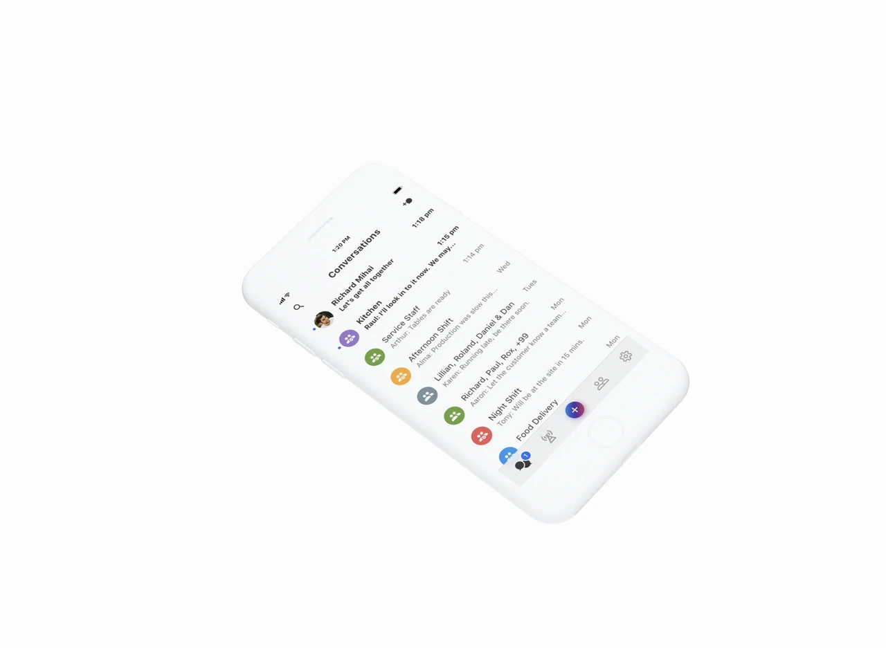 Zinc mobile conversations interface on an angled iPhone